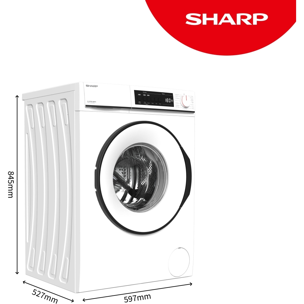 Sharp ES-NFB814BWNA-EN Washing Machine, 8kg, 1400 Spin, White, A Rated
