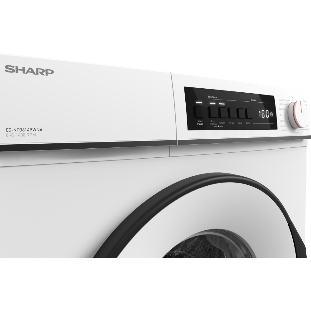 Sharp ES-NFB814BWNA-EN Washing Machine, 8kg, 1400 Spin, White, A Rated