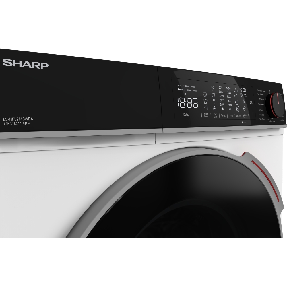 Sharp ES-NFL214CWDA2-EN Washing Machine, 12kg, 1400 Spin, White, A Rated