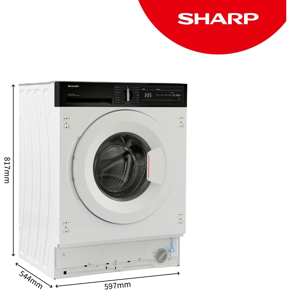 Sharp ES-NIH814BWA-EN Integrated Washing Machine, 8kg, 1400 Spin, White, A Rated