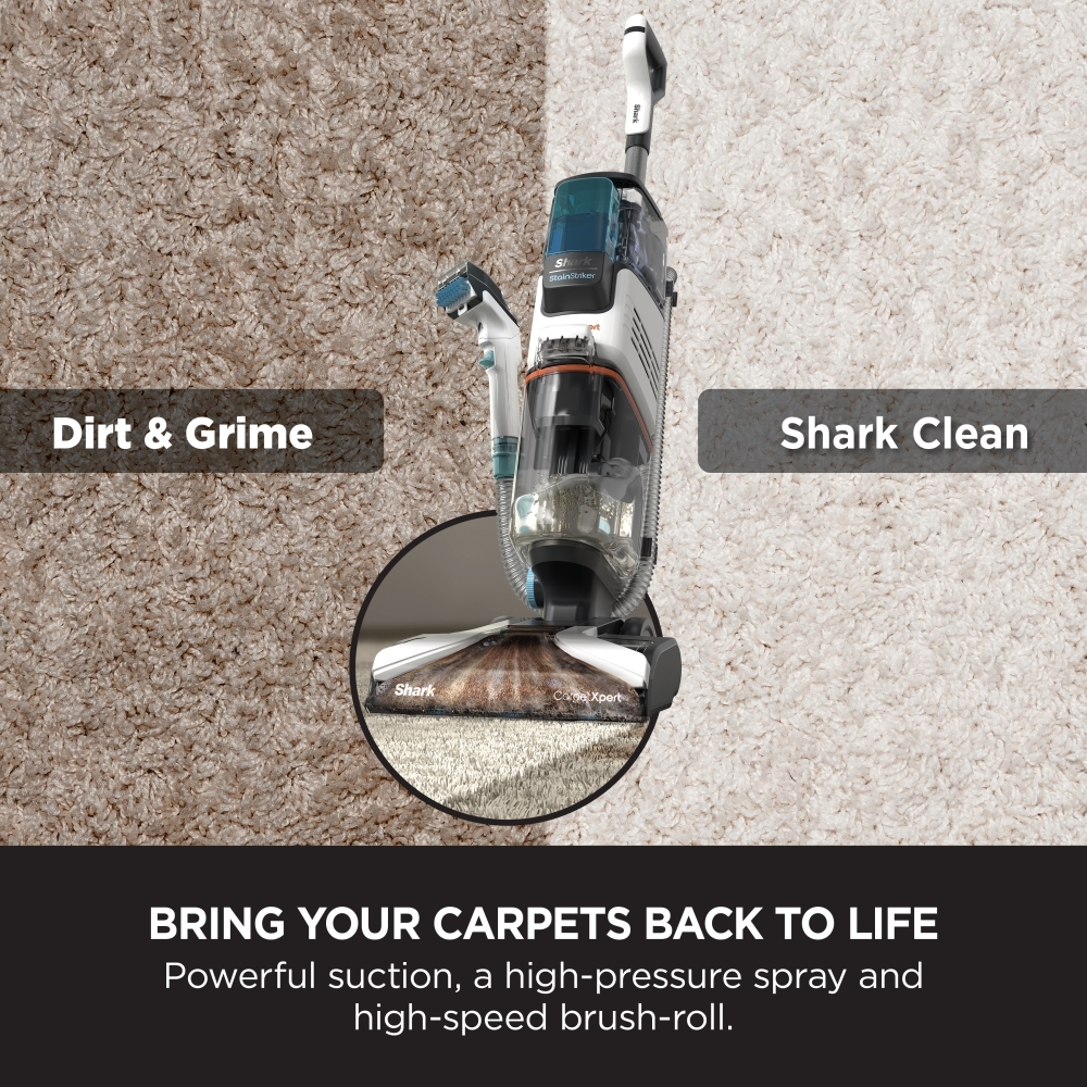 Shark EX200UK CarpetXpert Deep Carpet Cleaner with Built-In StainStriker, White