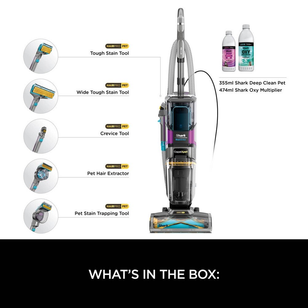 Shark EX300UK CarpetXpert HairPro Pet Deep Carpet Cleaner with Built-In StainStriker, Black