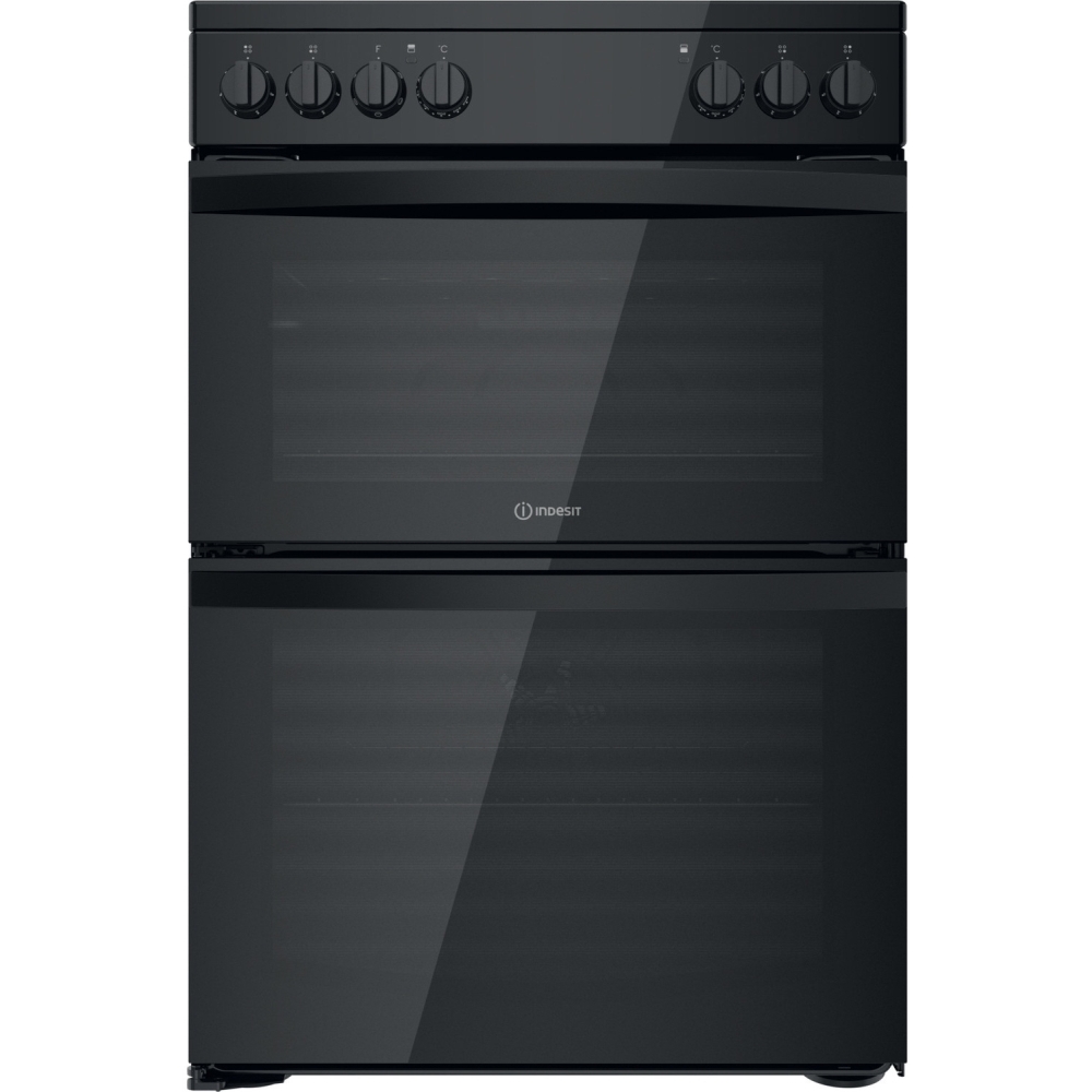 Indesit ID67V9KMB/UK Ceramic Electric Cooker with Double Oven, Black, A Rated