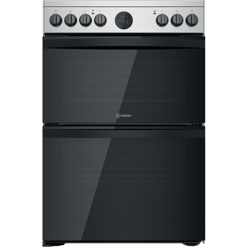 Indesit ID67V9HCX/UK Ceramic Electric Cooker with Double Oven, Silver, A Rated