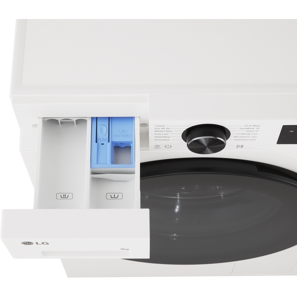 LG F2X50S9TWB Washing Machine, 9kg, 1200 Spin, White, A Rated