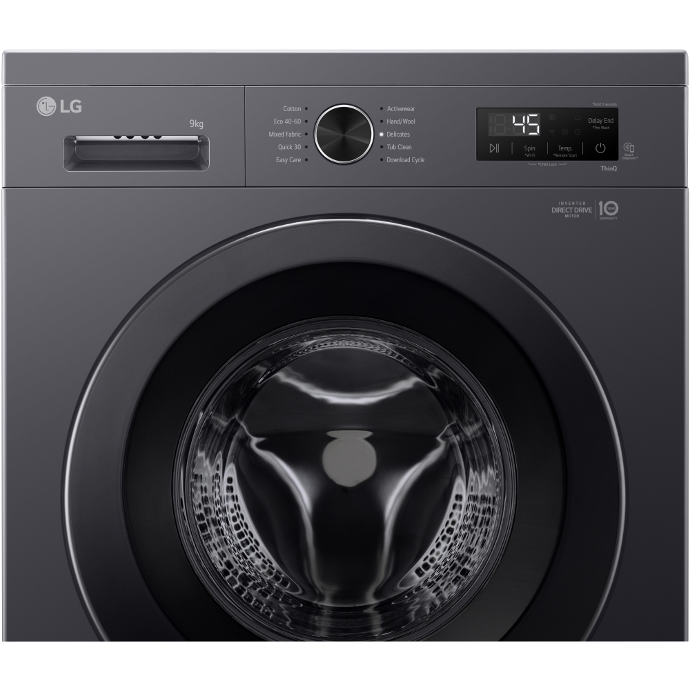 LG F4X1009NMK Washing Machine, 9kg, 1400 Spin, Grey, A Rated