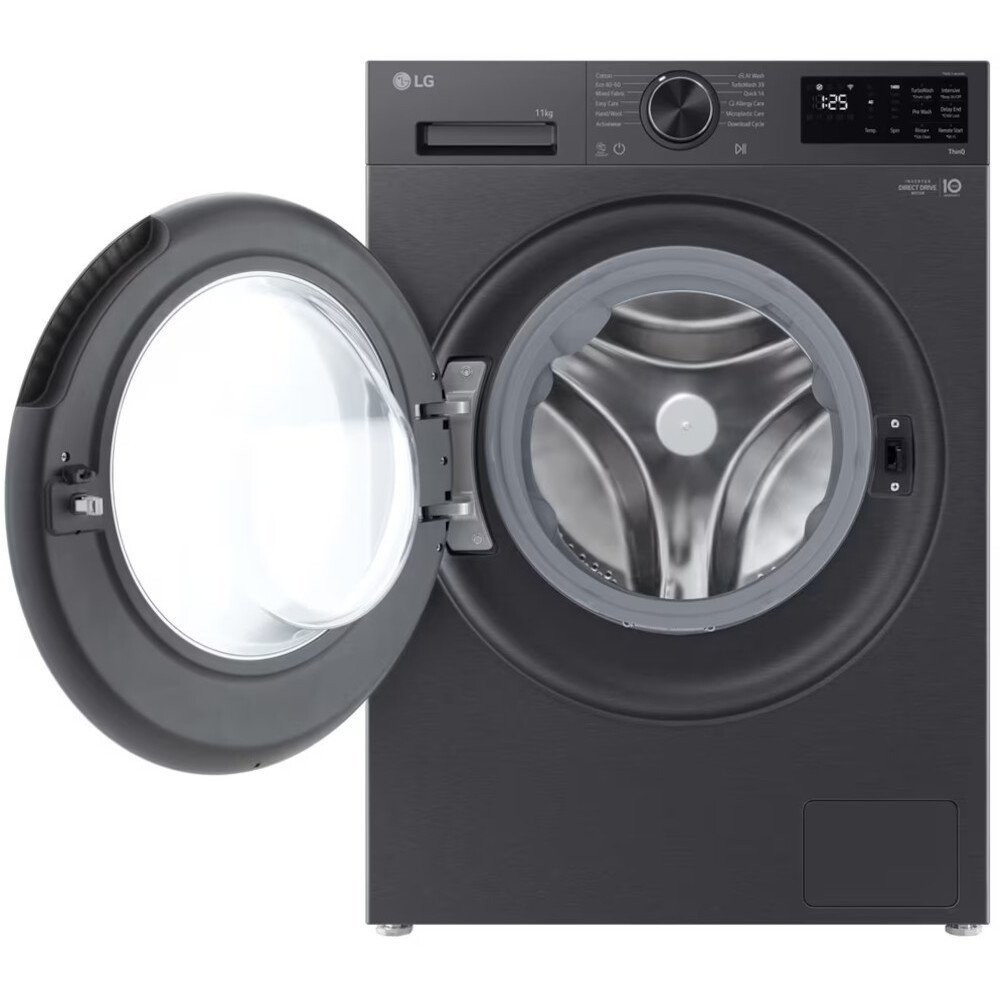 LG F4X5011TBB Washing Machine, 11kg, 1400 Spin, Black, A Rated