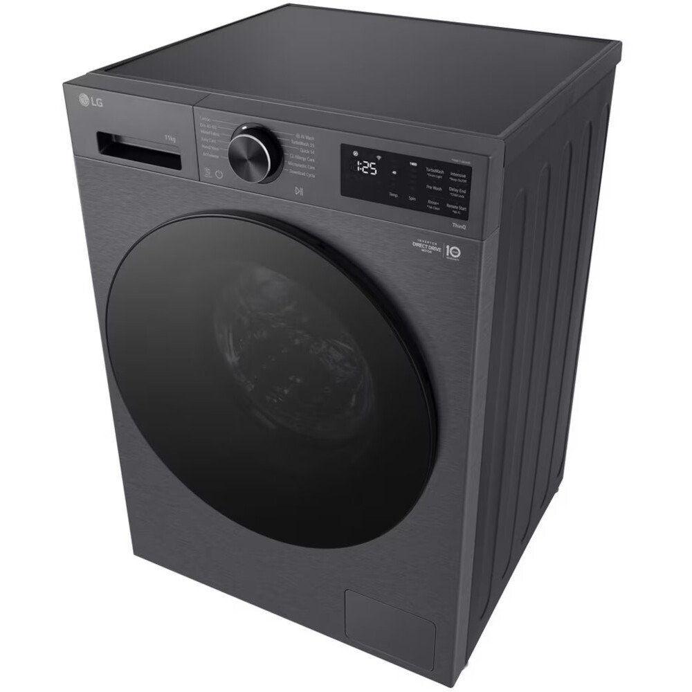 LG F4X5011TBB Washing Machine, 11kg, 1400 Spin, Black, A Rated