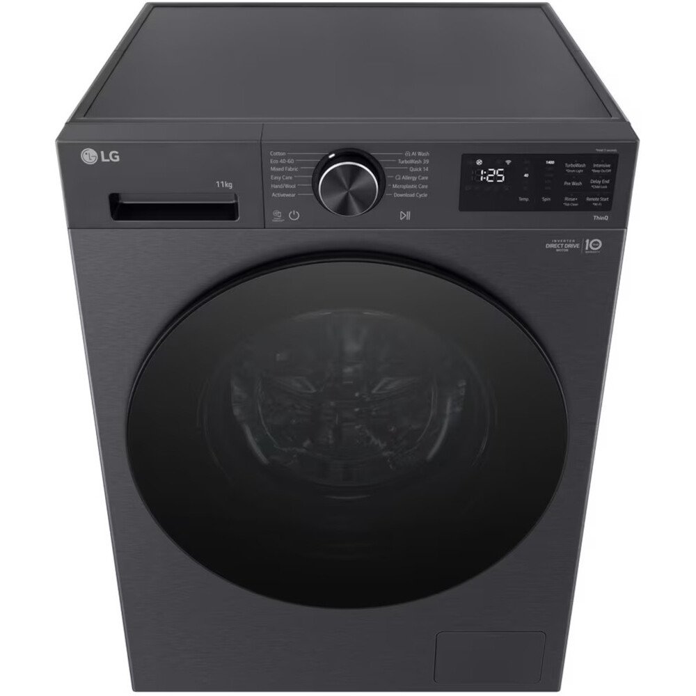 LG F4X5011TBB Washing Machine, 11kg, 1400 Spin, Black, A Rated