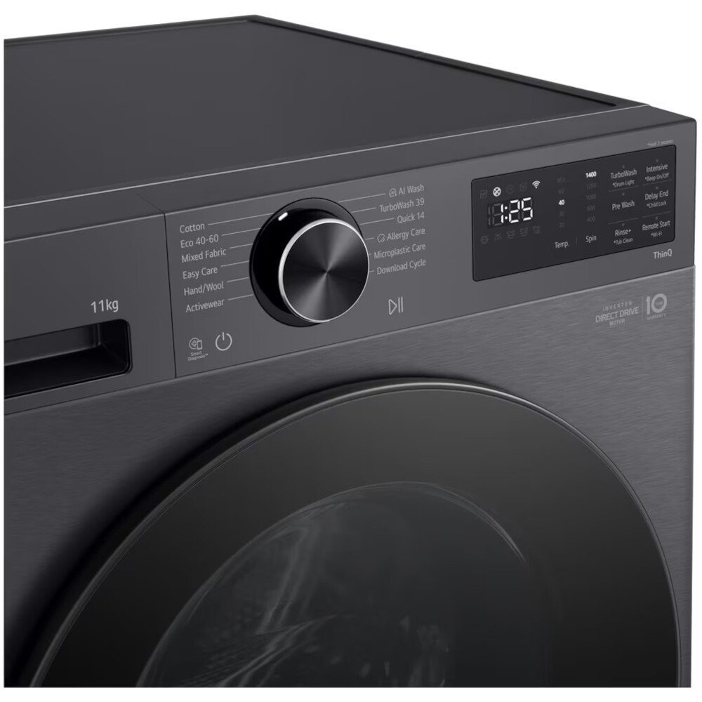 LG F4X5011TBB Washing Machine, 11kg, 1400 Spin, Black, A Rated