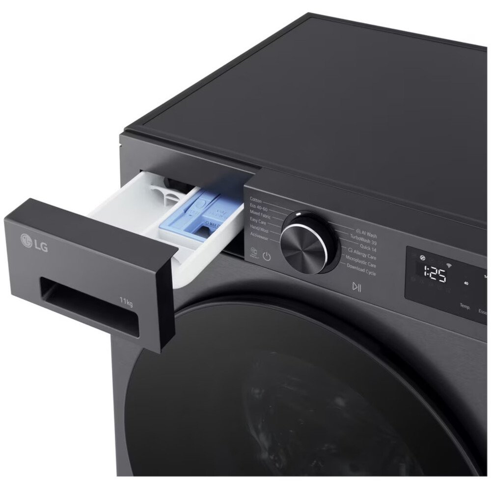 LG F4X5011TBB Washing Machine, 11kg, 1400 Spin, Black, A Rated