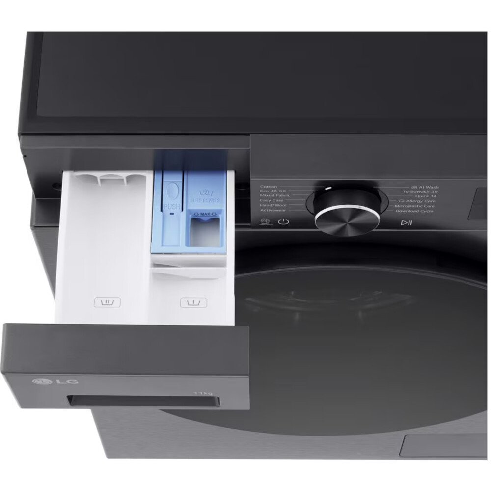 LG F4X5011TBB Washing Machine, 11kg, 1400 Spin, Black, A Rated