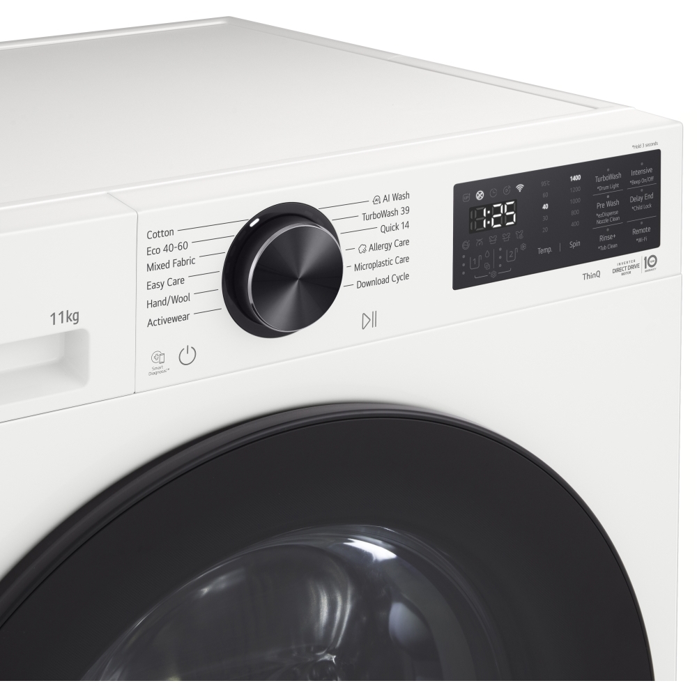 LG F4X5011TWB Washing Machine, 11kg, 1400 Spin, White, A Rated