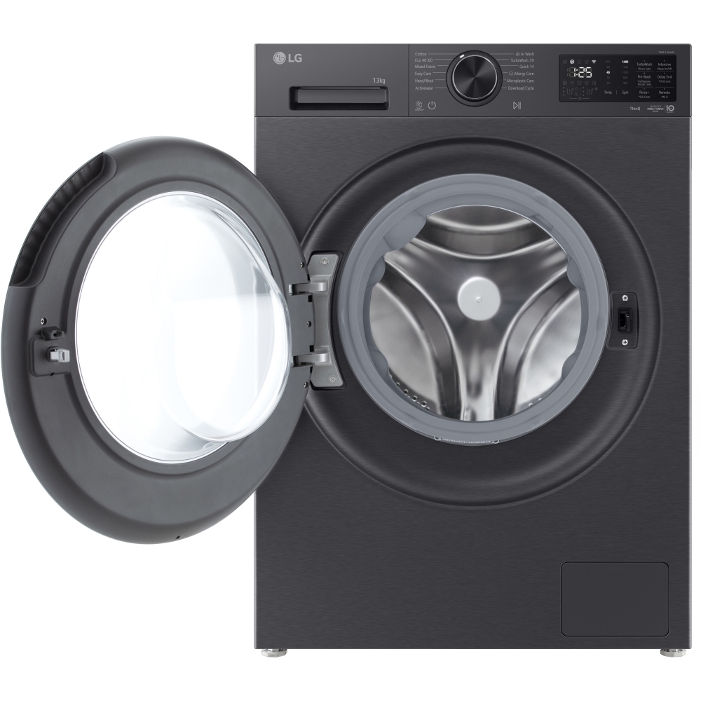 LG F4X5013TBB Washing Machine, 1400 Spin, Black, A Rated