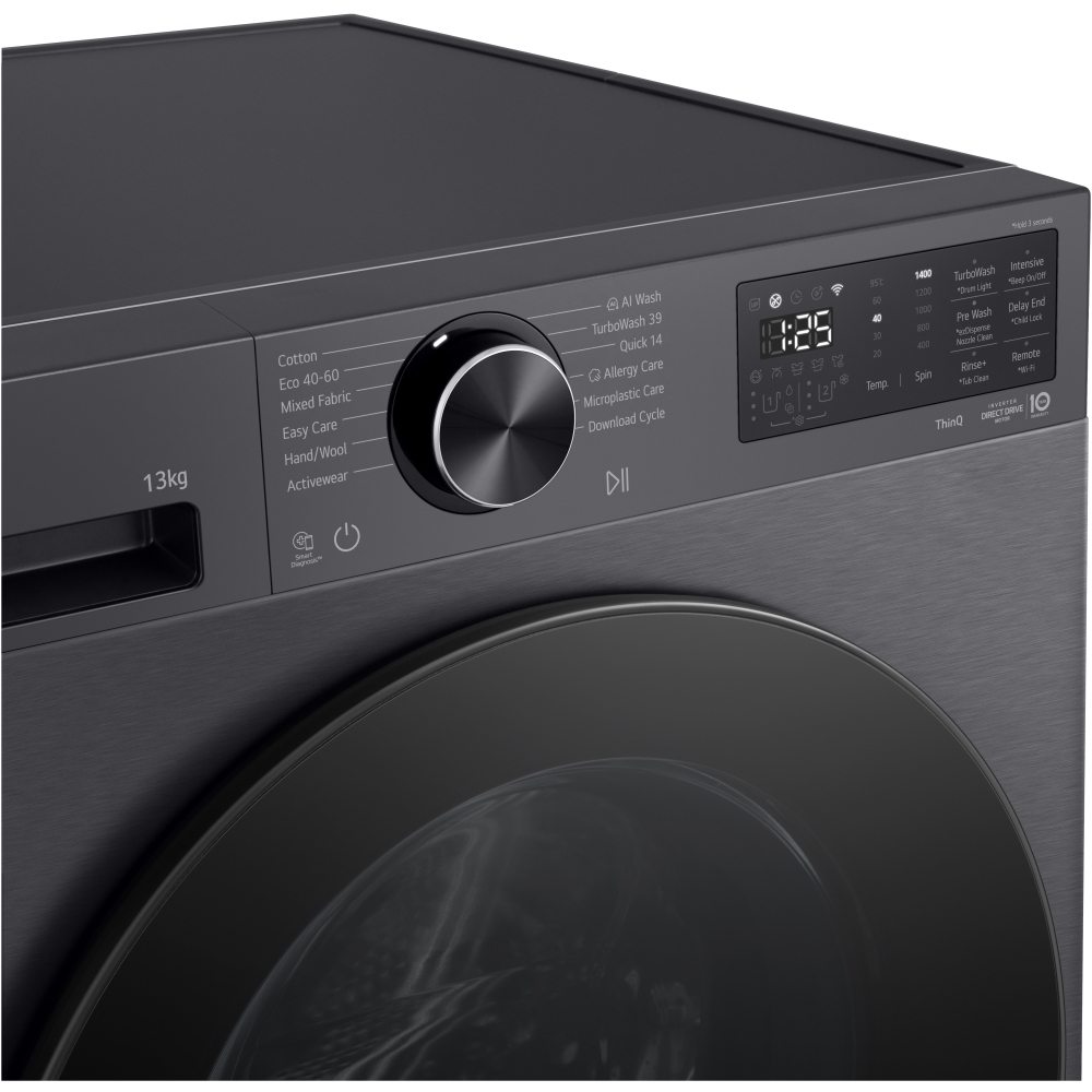 LG F4X5013TBB Washing Machine, 1400 Spin, Black, A Rated