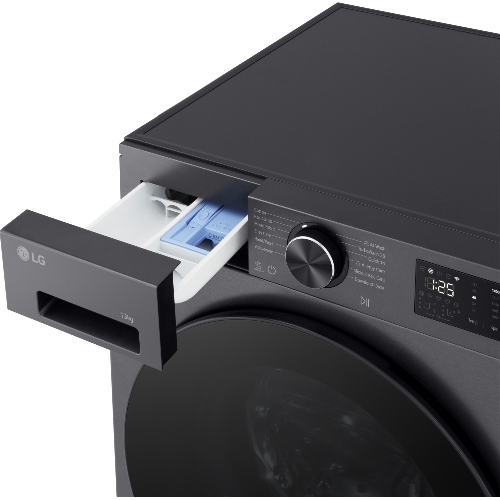 LG F4X5013TBB Washing Machine, 1400 Spin, Black, A Rated