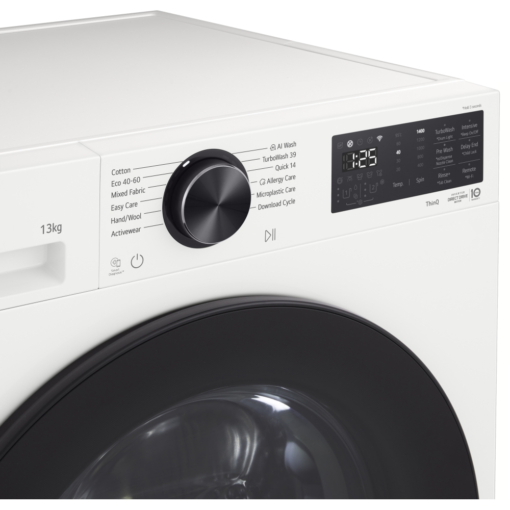 LG F4X5013TWB Washing Machine, 1400 Spin, White, A Rated