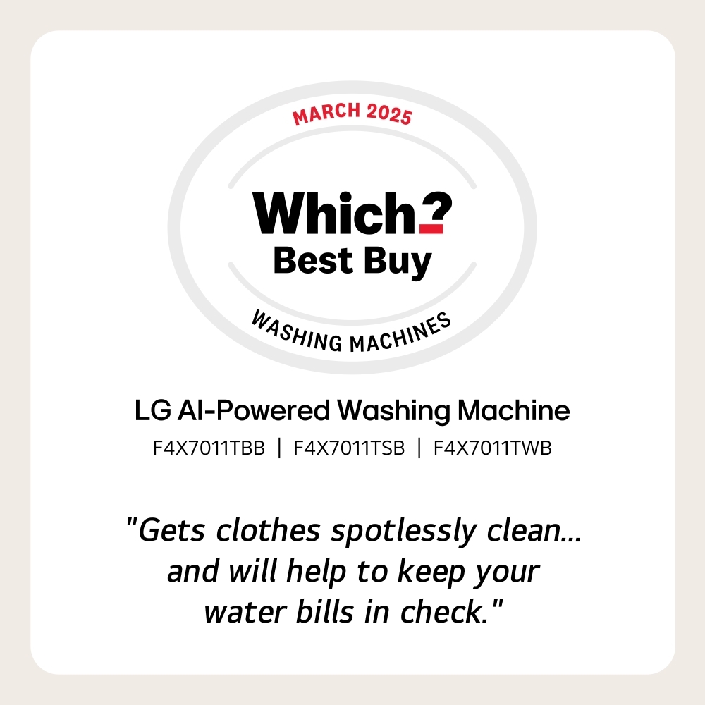LG F4X7011TWB Series 7 AI Direct Drive&trade; Washing Machine, 11kg, 1400 Spin, White, A Rated