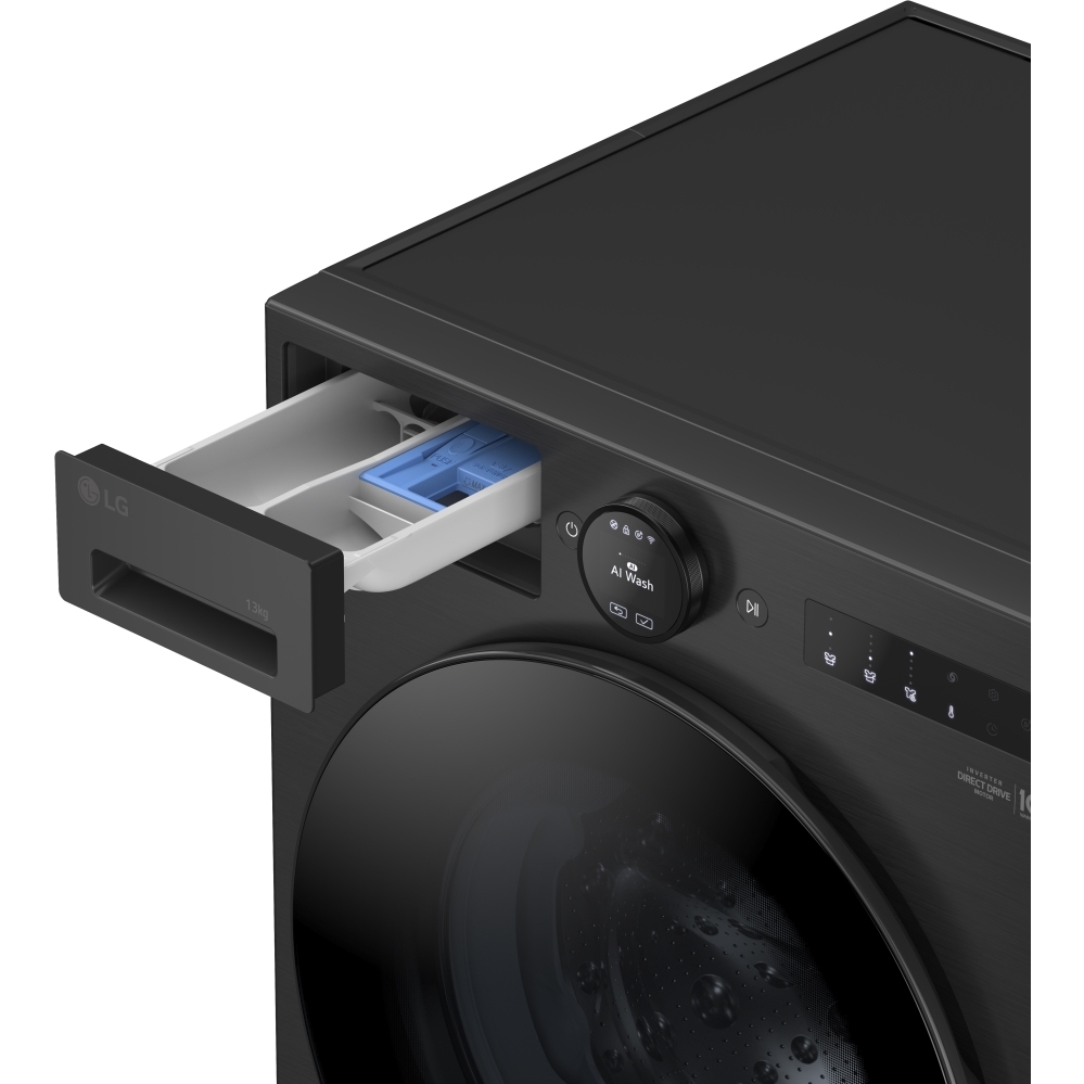 LG F4X7013TBB Washing Machine, 13kg, 1400 Spin, Black, A Rated