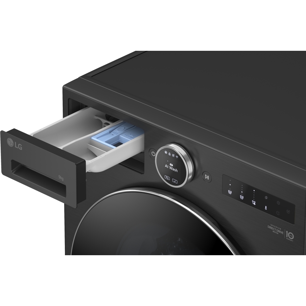 LG F4X9009TBC Washing Machine, 9kg, 1400 Spin, Black, A Rated