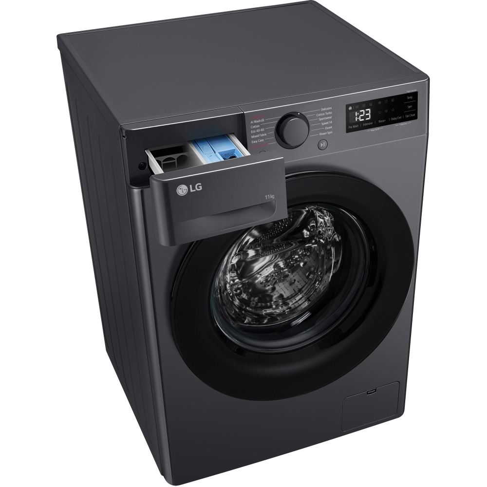 LG F4Y511GBLN1 Washing Machine, 11kg, 1400 Spin, Grey, A Rated
