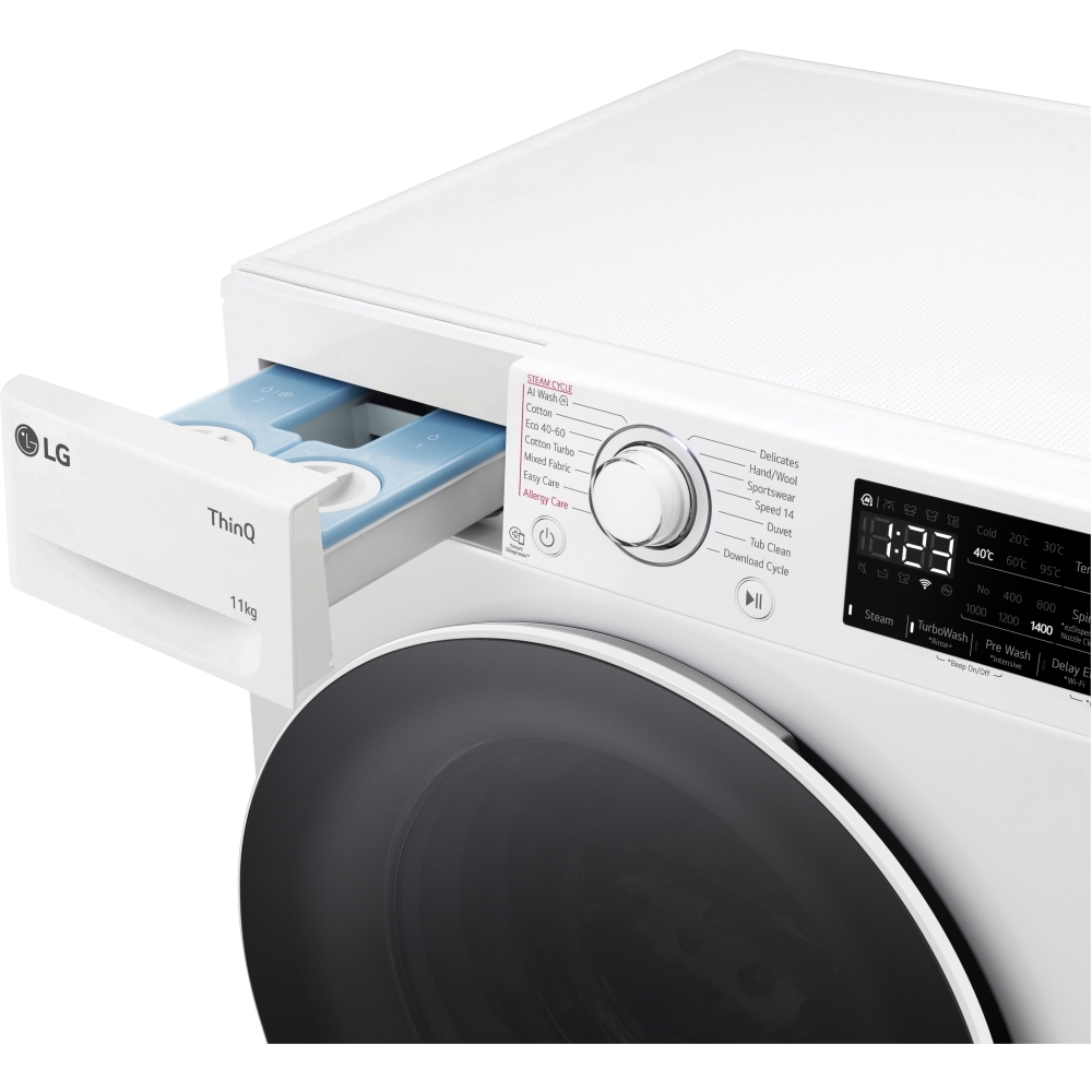 LG F4Y511WWLA1 Series 4 11kg TurboWash&trade; Washing Machine, 1400 Spin, White, A Rated