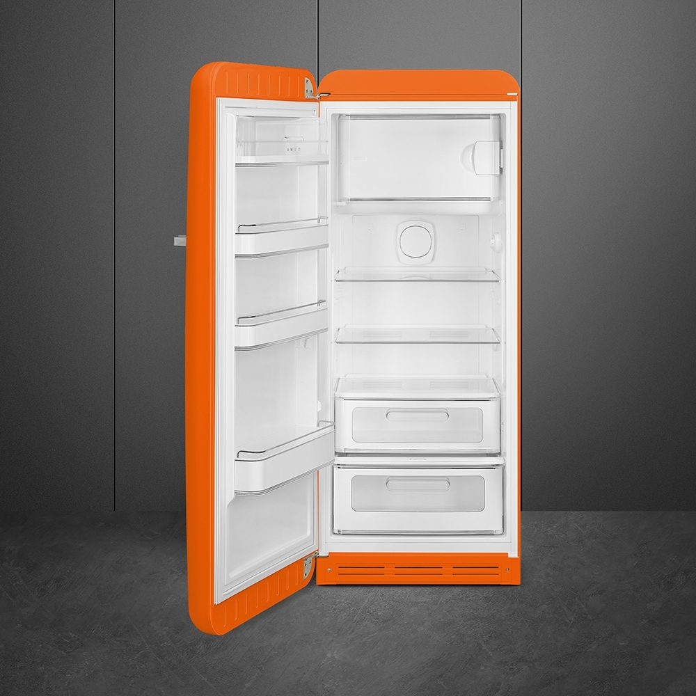 Smeg FAB28LOR6 Retro Tall Fridge with Ice Box, Orange, D Rated