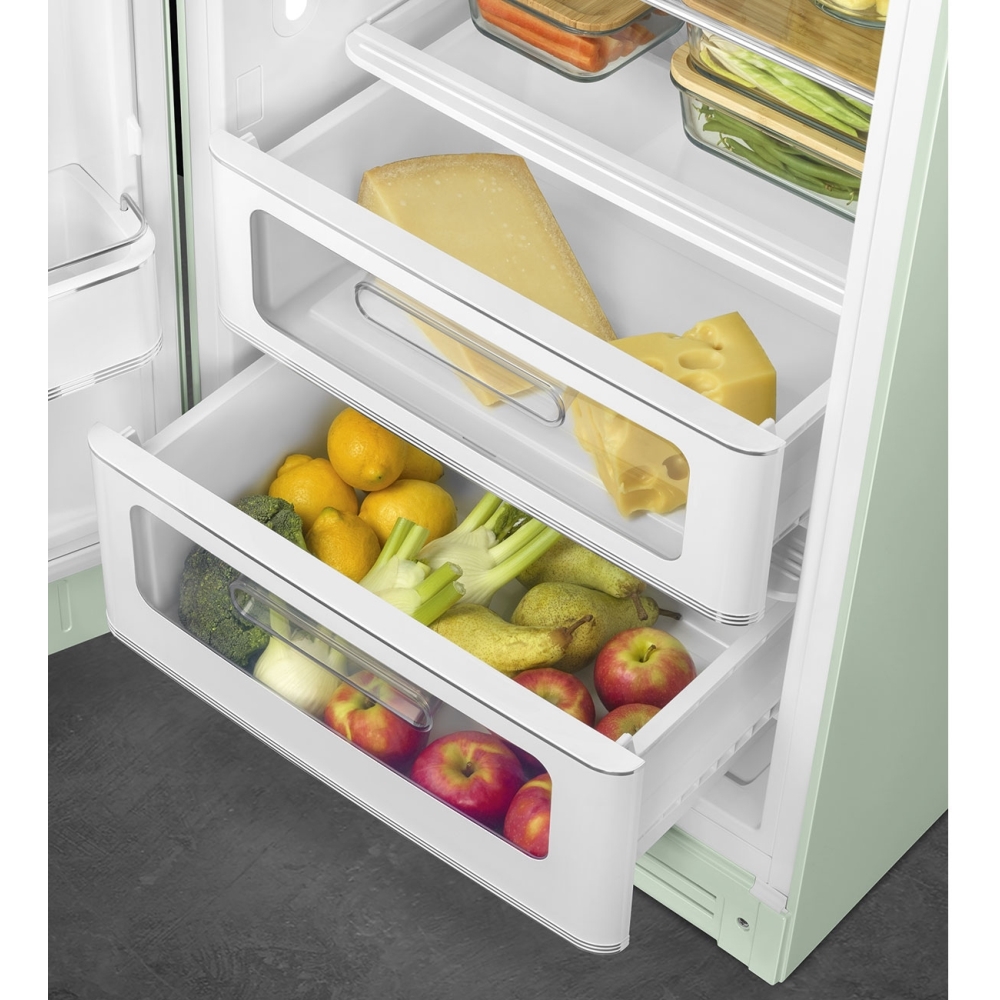 Smeg FAB28LPG6 Retro Tall Fridge with Ice Box, Green, C Rated