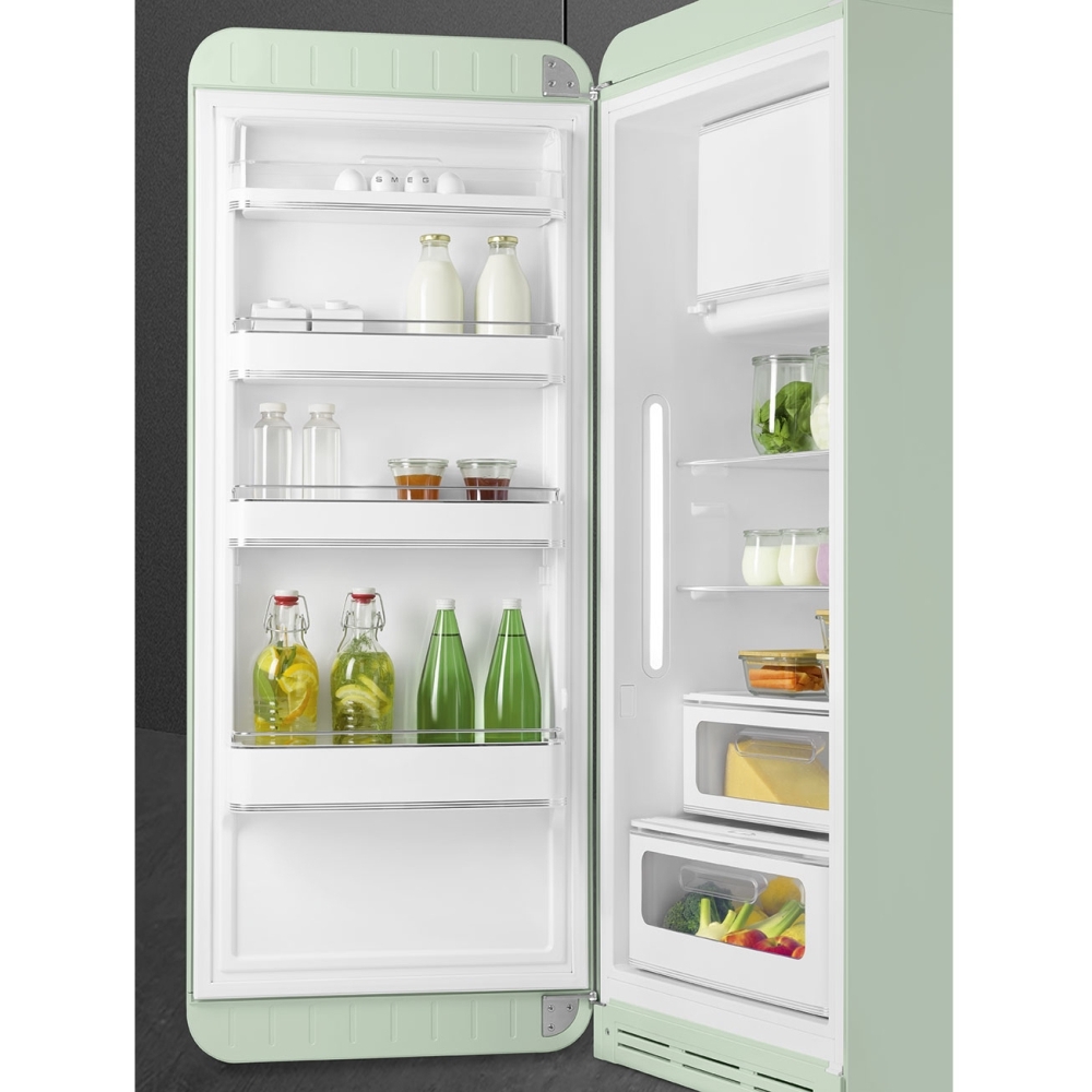Smeg FAB28LPG6 Retro Tall Fridge with Ice Box, Green, C Rated