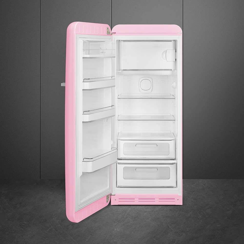 Smeg FAB28LPK6 Retro Tall Fridge with Ice Box, Pink, D Rated