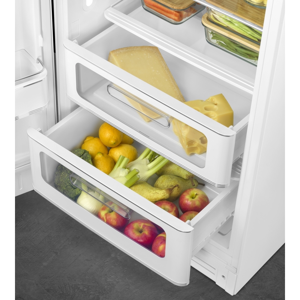 Smeg FAB28LWH6UK Retro Tall Fridge with Ice Box, White, C Rated