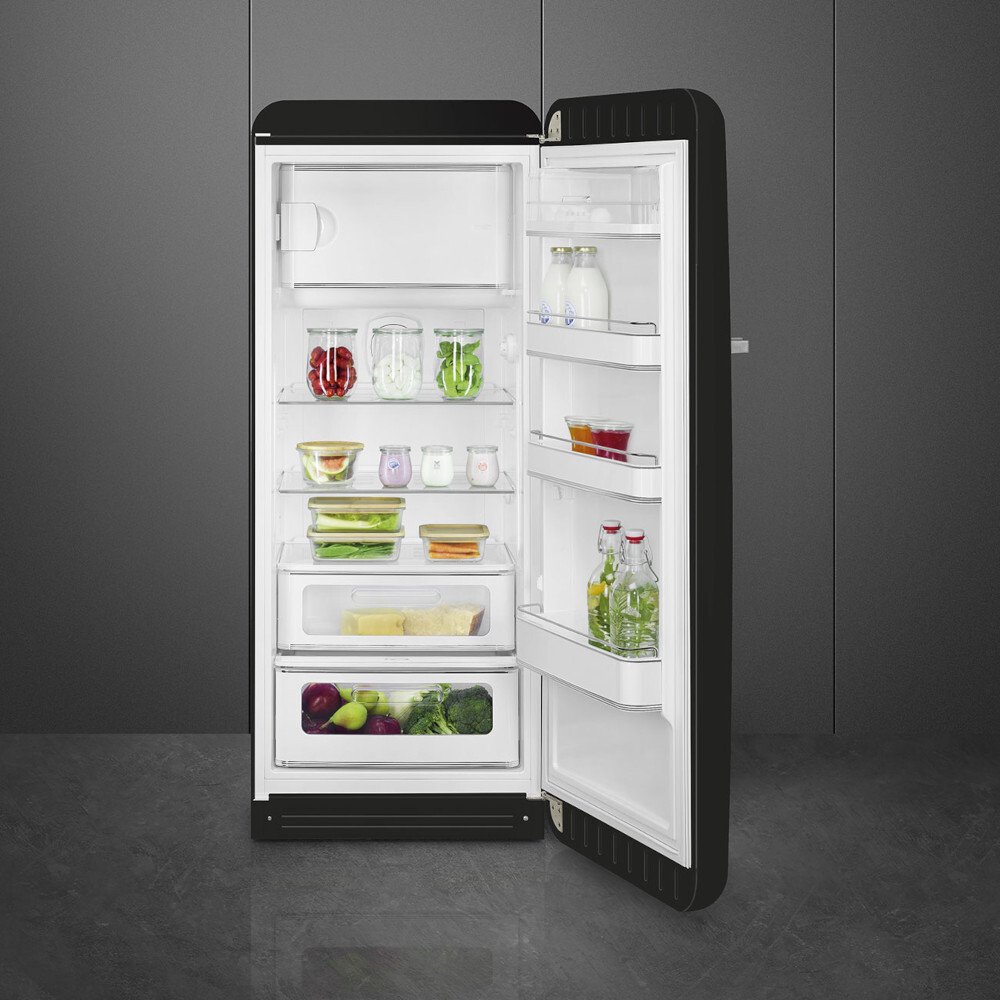 Smeg FAB28RBL6UK Retro Tall Fridge with Ice Box, Black, C Rated