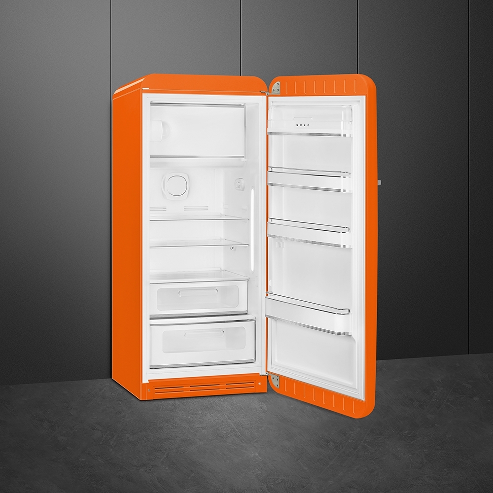 Smeg FAB28ROR6 Retro Tall Fridge with Ice Box, Orange, C Rated
