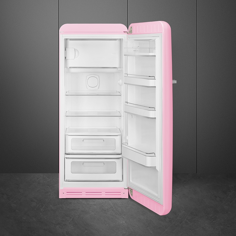 Smeg FAB28RPK6 Retro Tall Fridge with Ice Box, Pink, C Rated