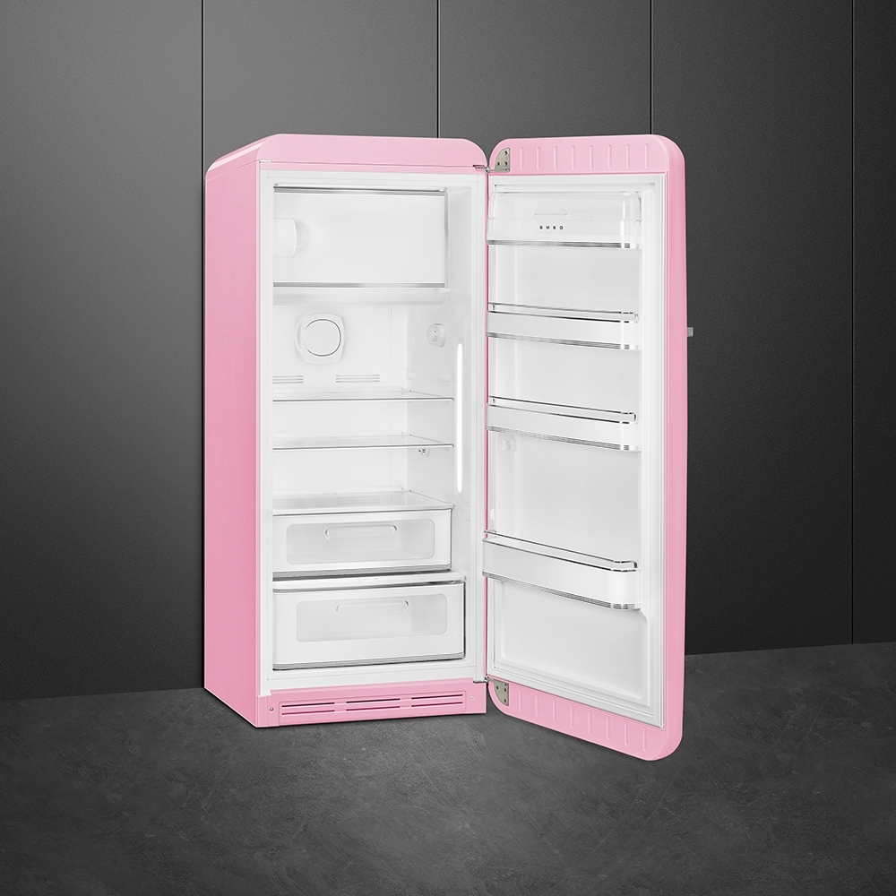 Smeg FAB28RPK6 Retro Tall Fridge with Ice Box, Pink, C Rated