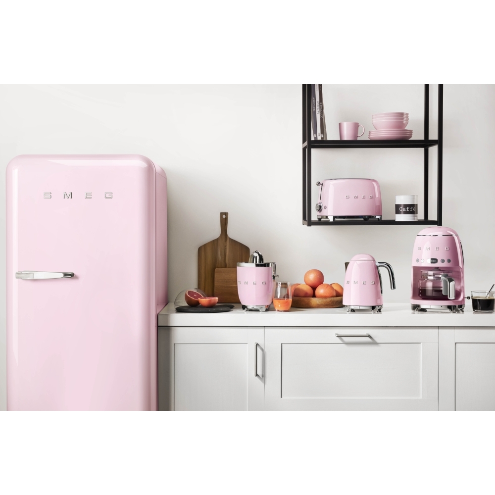 Smeg FAB28RPK6 Retro Tall Fridge with Ice Box, Pink, C Rated