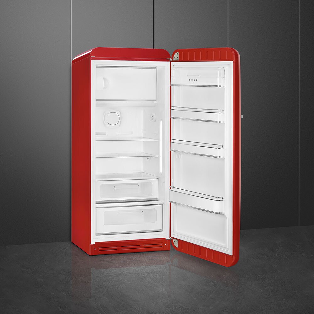 Smeg FAB28RRD6UK Retro Tall Fridge with Ice Box, Red, C Rated