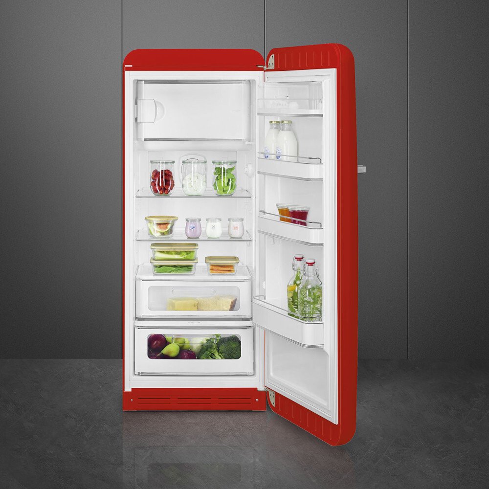 Smeg FAB28RRD6UK Retro Tall Fridge with Ice Box, Red, C Rated