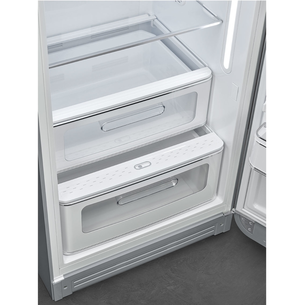 Smeg FAB28RSV6 Retro Tall Fridge with Ice Box, Silver, C Rated