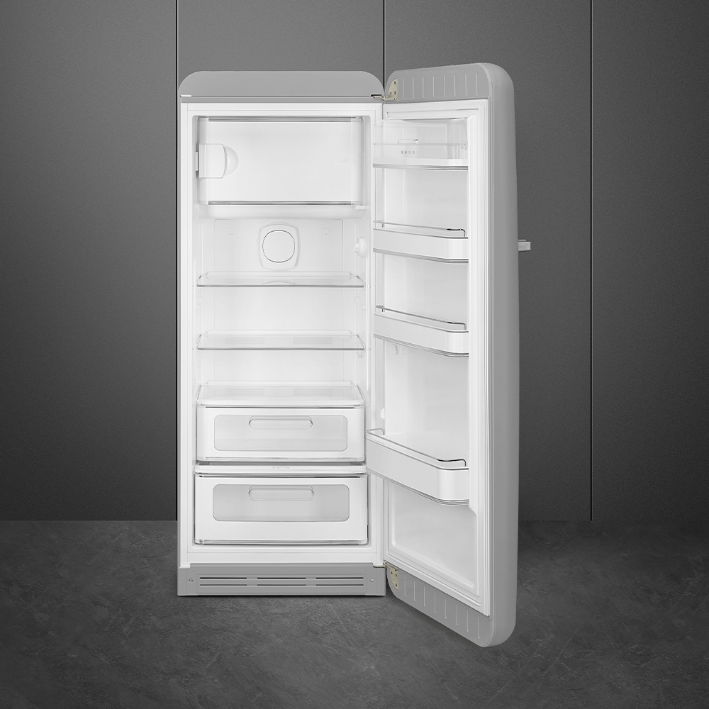 Smeg FAB28RSV6 Retro Tall Fridge with Ice Box, Silver, C Rated