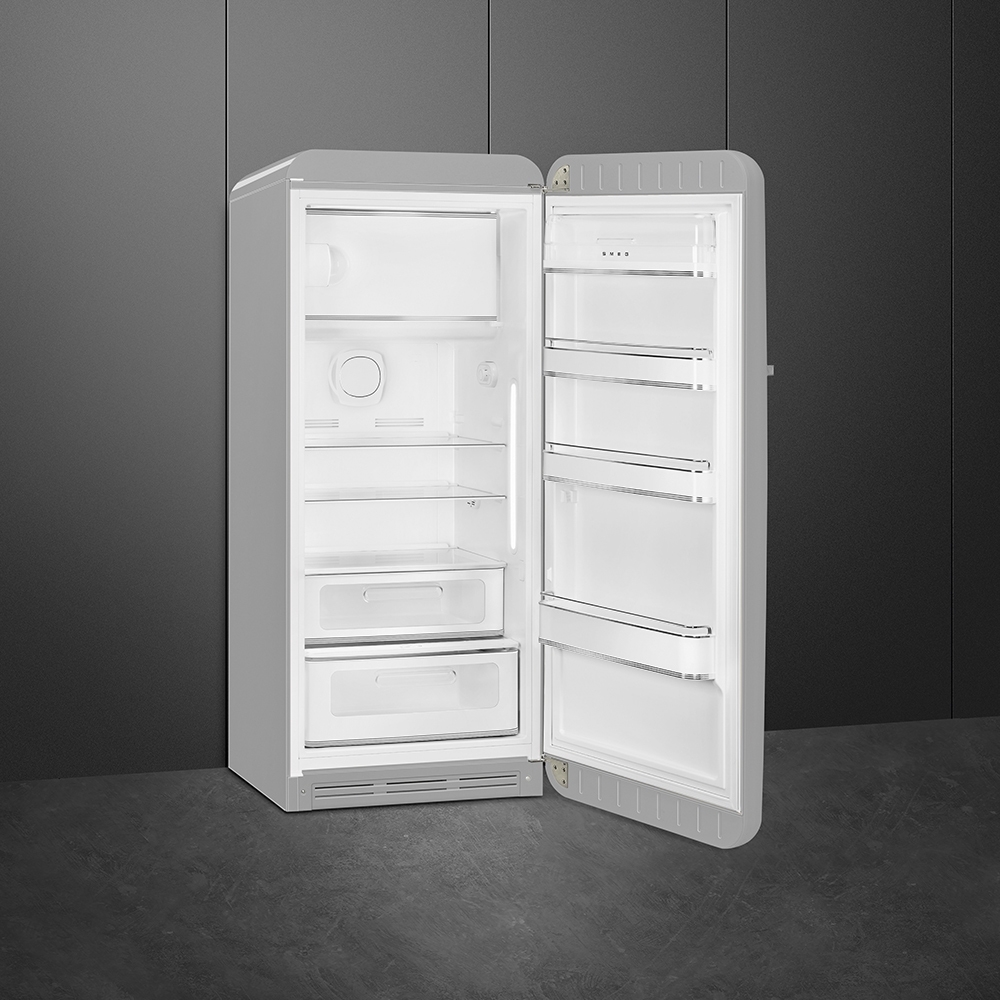 Smeg FAB28RSV6 Retro Tall Fridge with Ice Box, Silver, C Rated