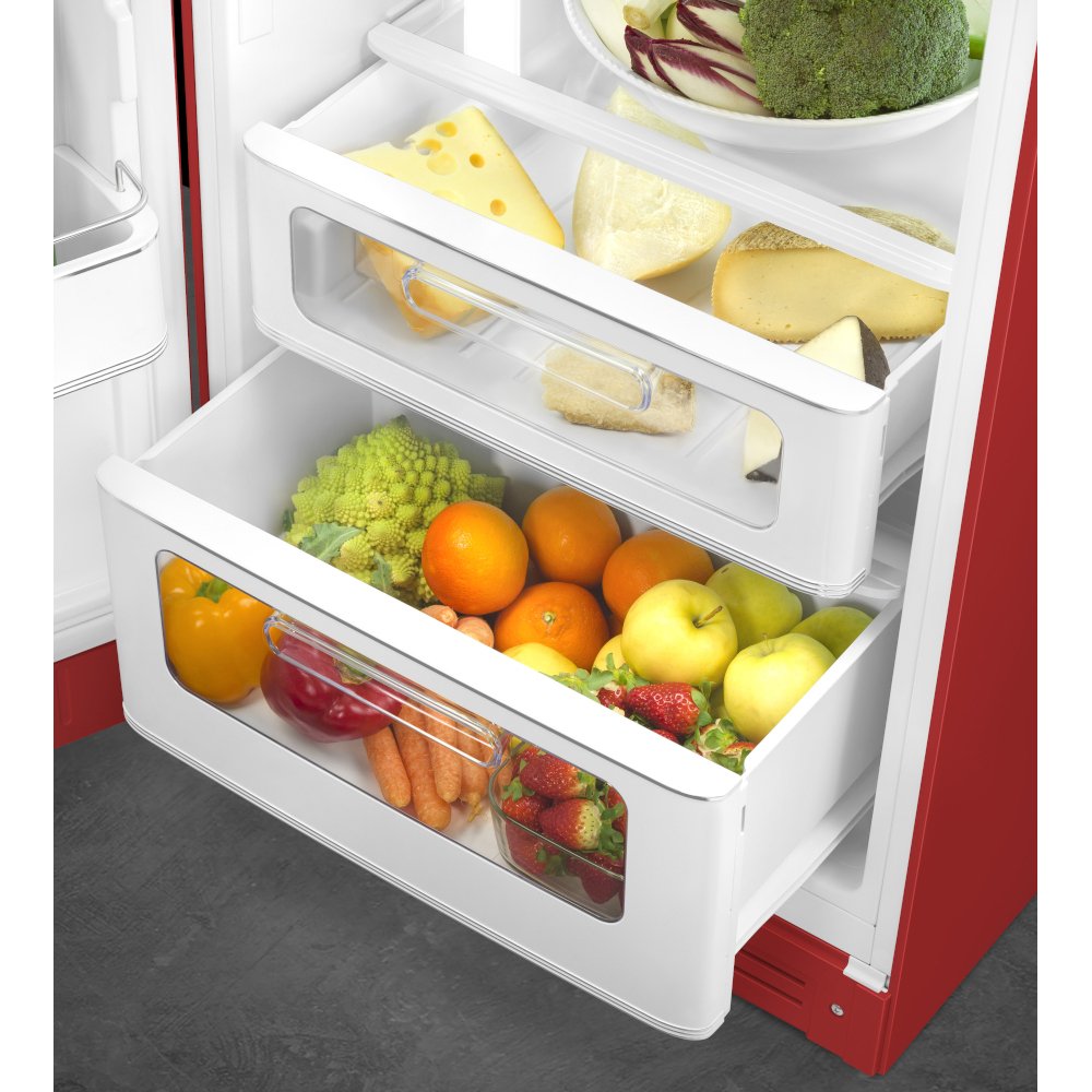 Smeg FAB30LRD6UK Retro Static Fridge Freezer, 80/20, Red, C Rated