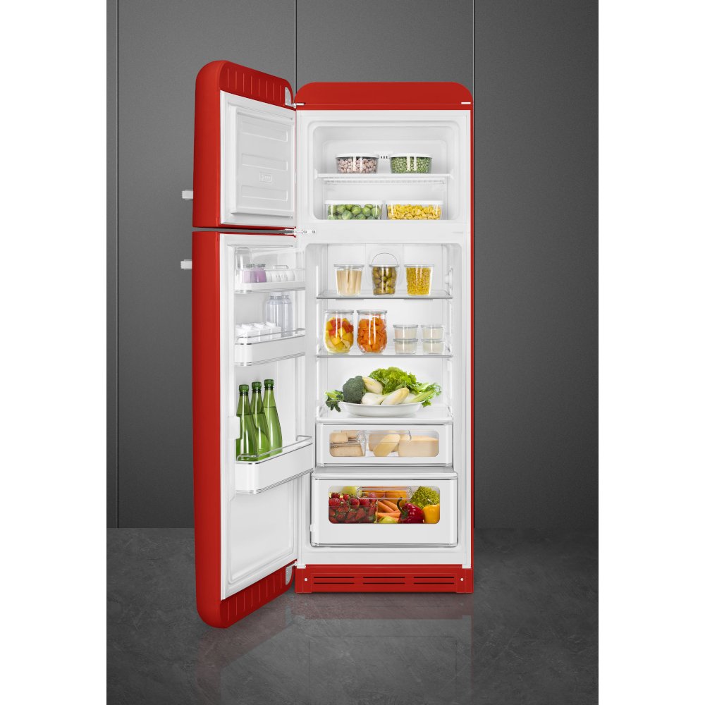 Smeg FAB30LRD6UK Retro Static Fridge Freezer, 80/20, Red, C Rated