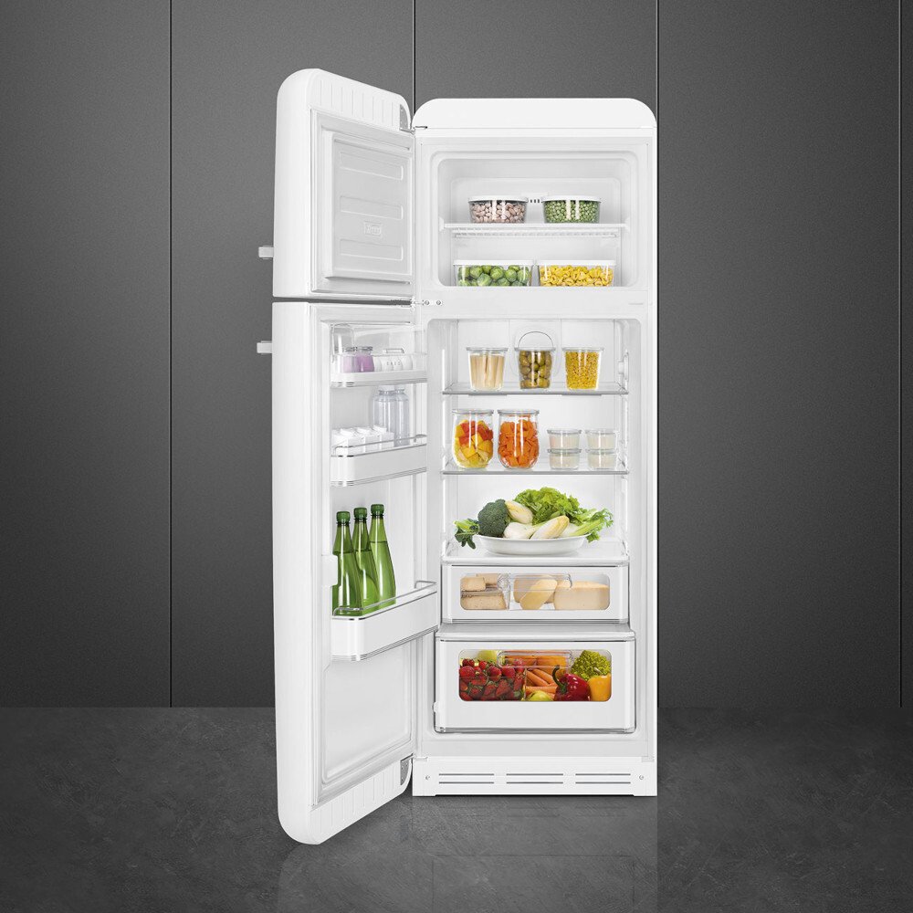 Smeg FAB30LWH6UK Retro Static Fridge Freezer, Fixed Hinge, 80/20, White, C Rated