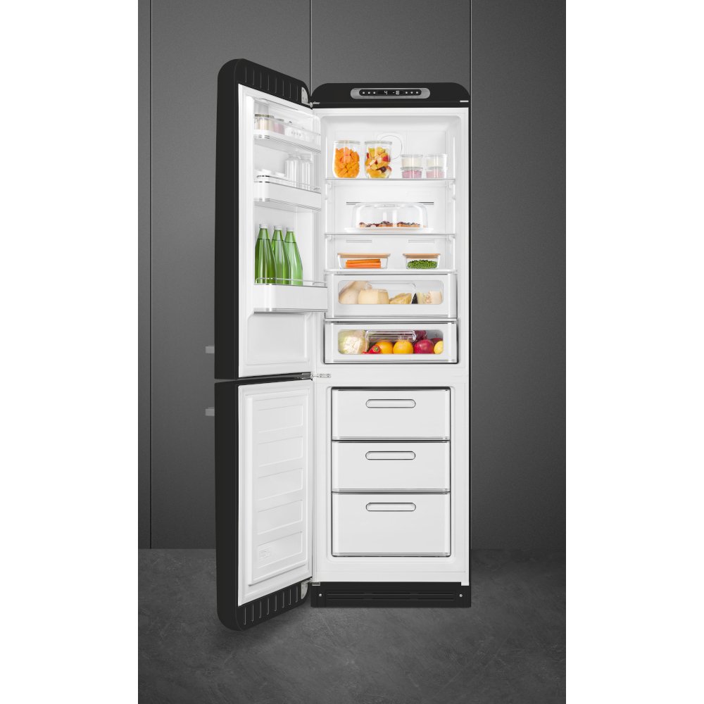 Smeg FAB32LBL6UK Retro No Frost Fridge Freezer, 60/40, Black, C Rated