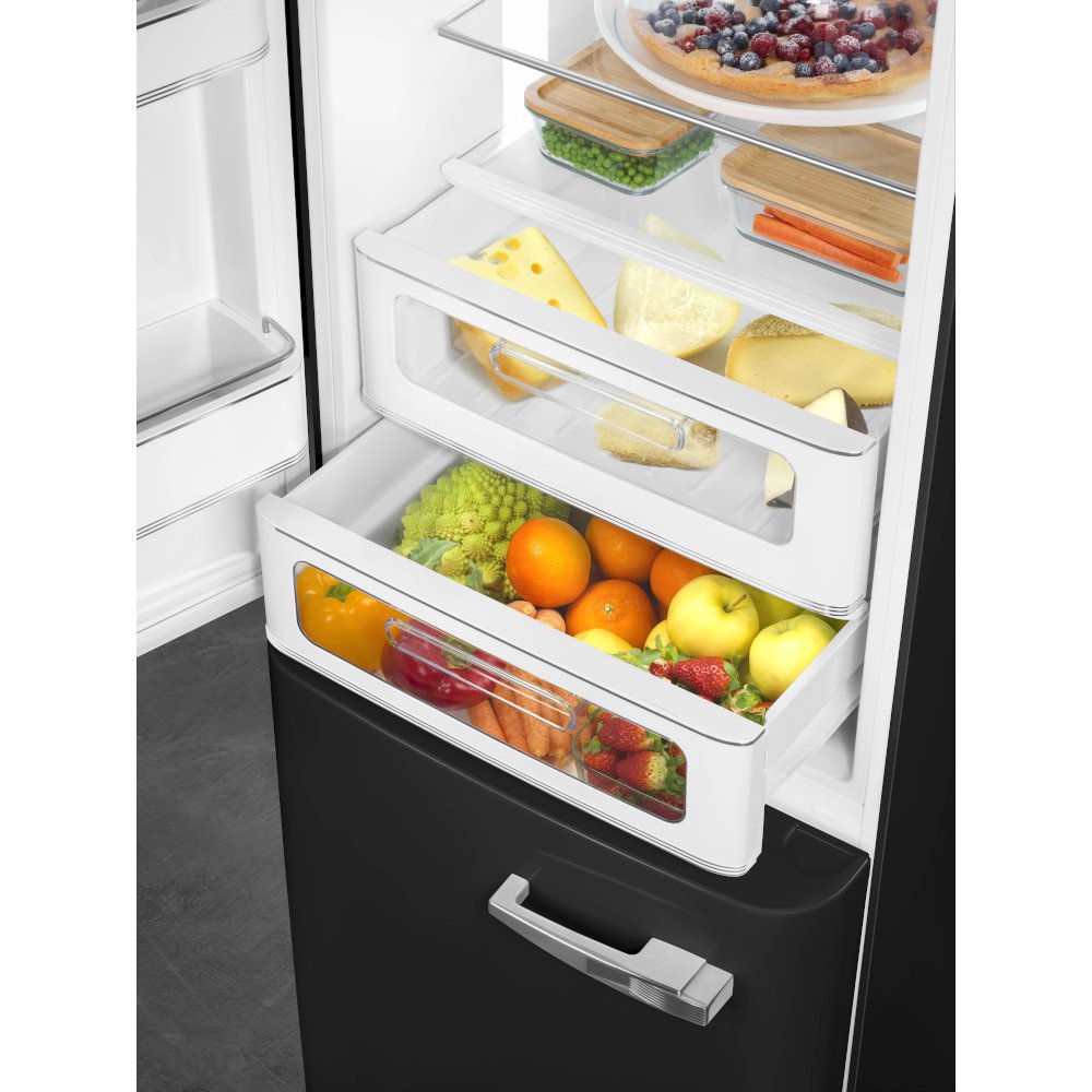 Smeg FAB32LBL6UK Retro No Frost Fridge Freezer, 60/40, Black, C Rated