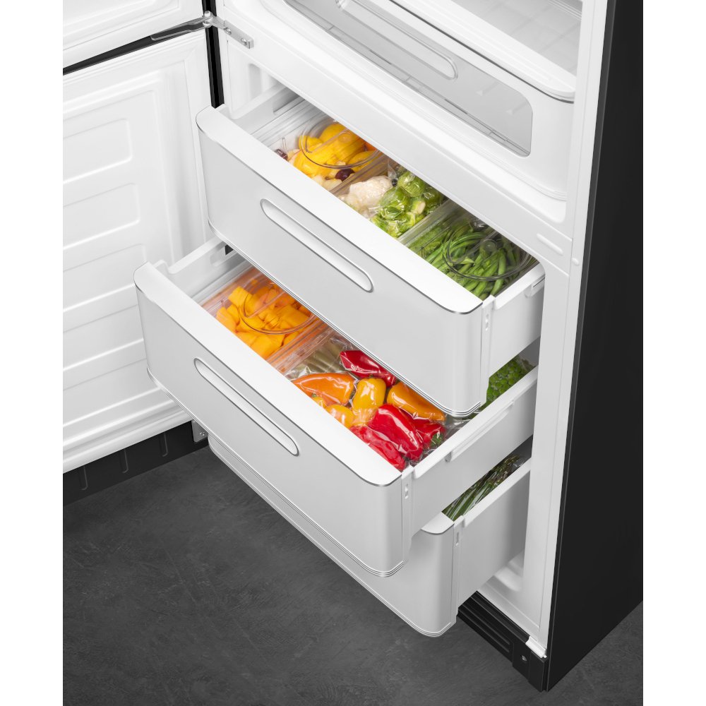 Smeg FAB32LBL6UK Retro No Frost Fridge Freezer, 60/40, Black, C Rated
