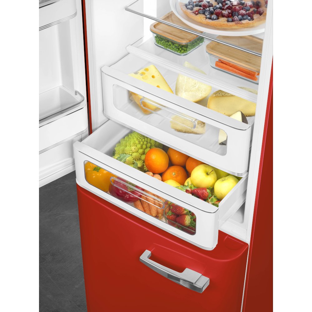 Smeg FAB32LRD6UK Retro Total No Frost Fridge Freezer, 60/40, Red, C Rated