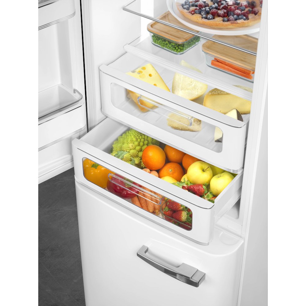 Smeg FAB32LWH6UK Retro Total No Frost Fridge Freezer, 60/40, White, C Rated
