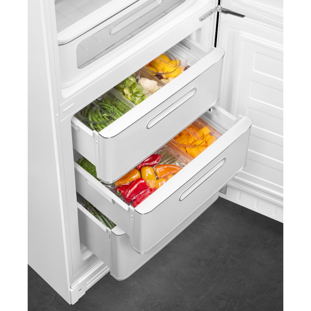 Smeg FAB32RWH6UK Retro Total No Frost Fridge Freezer, 60/40, White, C Rated